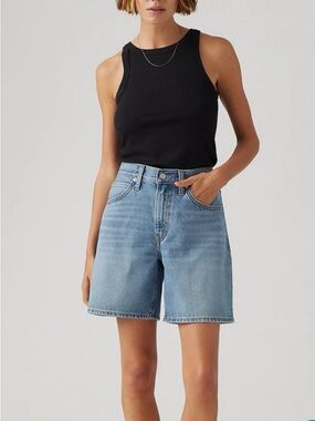 High-Rise Light Wash Denim Shorts - Classic Blue